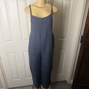 100% Linen pull on sleeveless minimalist jumpsuit OS made in Italy